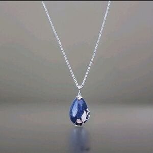 Lapis Lazuli Butterfly Floral Necklace Stainless Steel